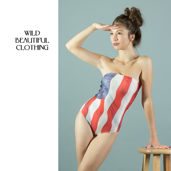 USA Flag Strapless Swimsuit - Picture 1 of 15